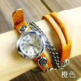 Cow leather watches and handcraft watch band with rose flowe