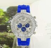 fashion dark blue silicone Band Crystal Watch Women quartz w