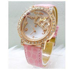 Lady's Full crystal Hello Kitty leather watch,