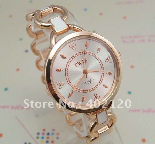 New Arrival Fashion Rose Gold Tone White Panting Quartz Watc