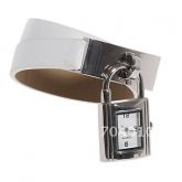 Willis Y003S Women's Silver Case white Leather Strap Lock Sh